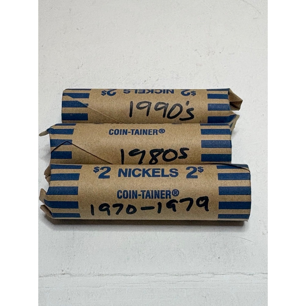 Lot of 3 Estate Find Jefferson Nickel Rolls 1970s 1980s 1990s Circulated Lot⁠